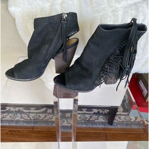 Dolce Vita Fringe Peep Toe Booties Black